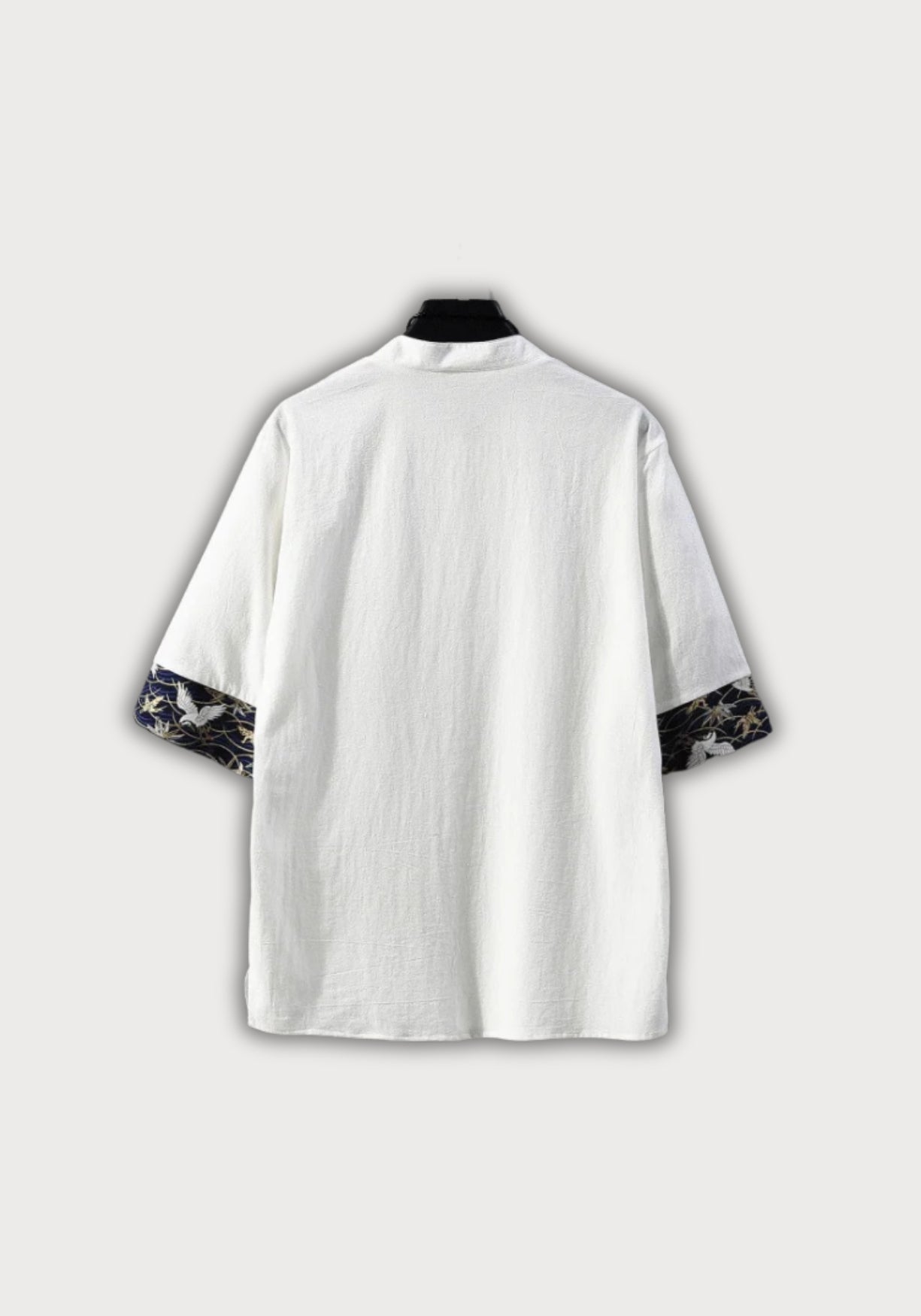 Chemise Homme Blanche Kimono | Élégante Décontractée Été avec Broderie de Grue 1