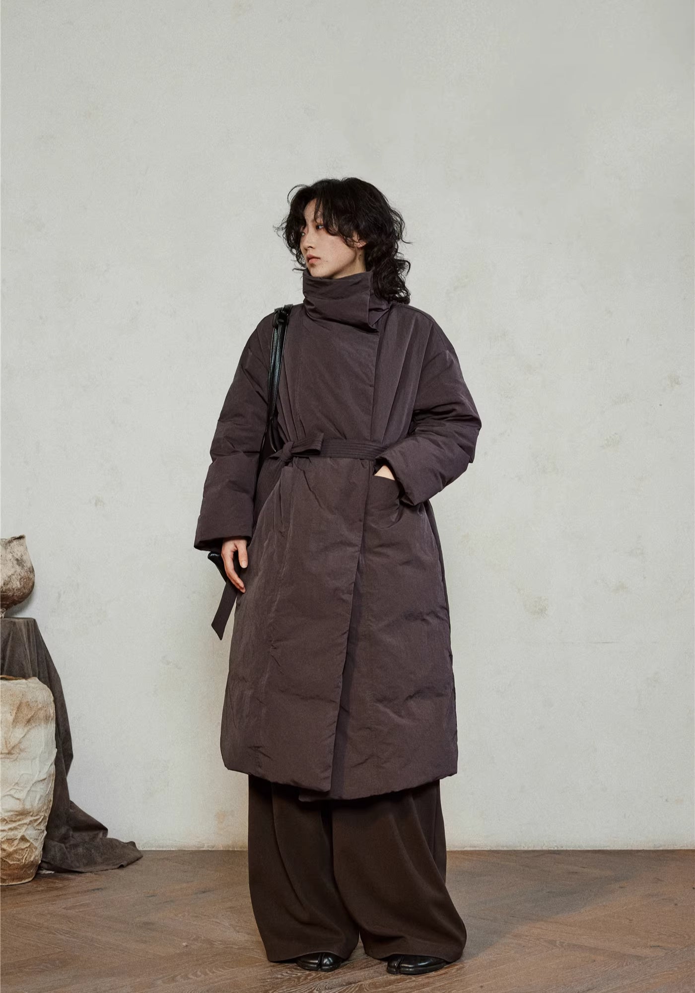 Doudoune Femme en Nylon | Élégante Doudoune Longue Ceinturée d'Hiver 0