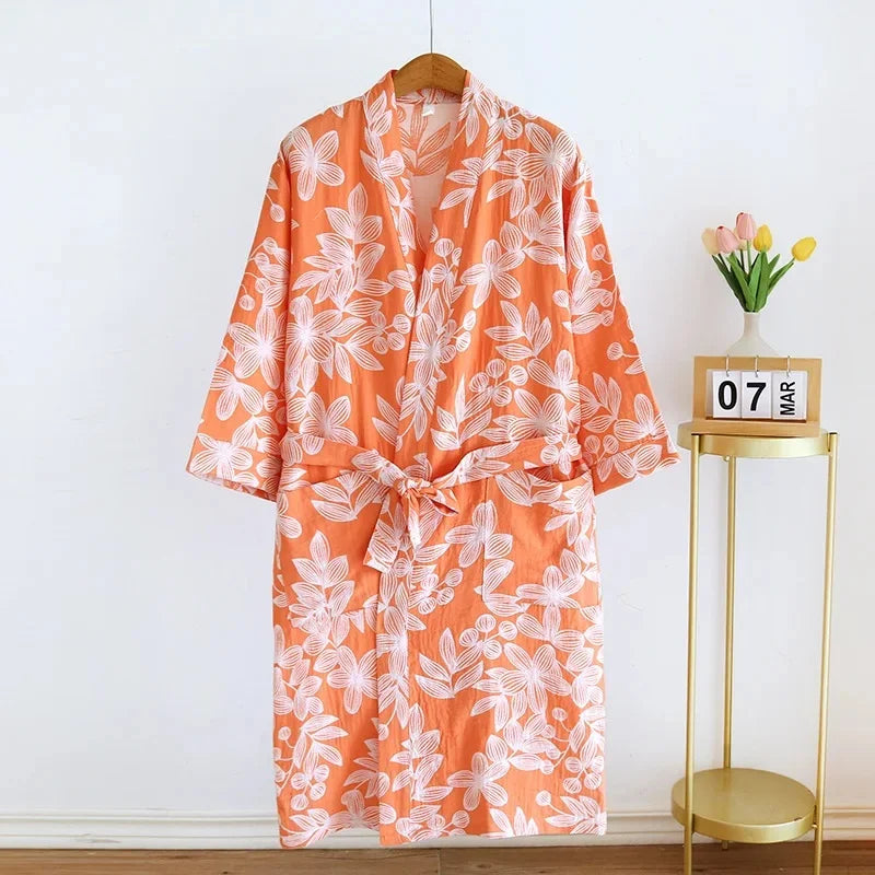 Femme 100% Coton Peignoir Kimono | Floral Ample Élégant pour Moments de Détente 1