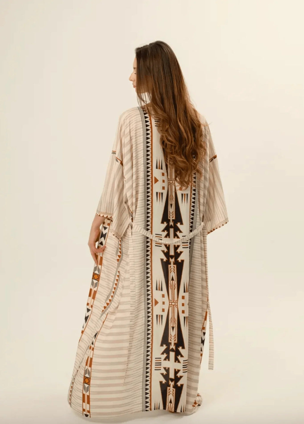 Femme Kimono 100% Coton | Élégant Beige Long avec Motifs 1