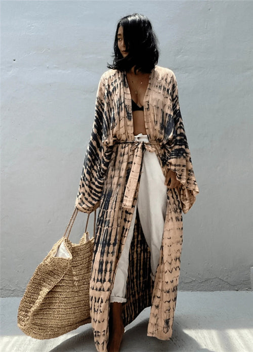 Femme Kimono Beige | Élégant Vêtement Fluide Minimaliste 0