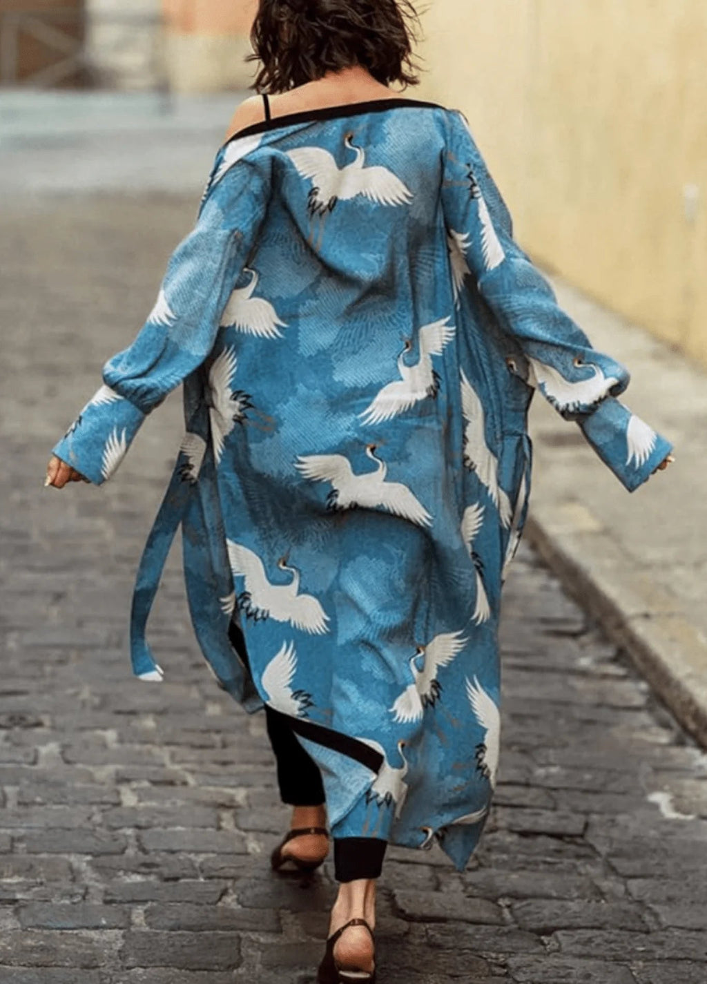 Femme Kimono Viscose Motif Oiseaux | Élégant et Unique 0