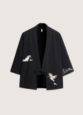 Femme Veste en Lin Noir | Élégante Veste Kimono Décontractée 0
