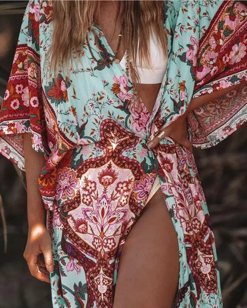 Femmes Kimono 100% Viscose | Élégant Motif Floral Confortable 1