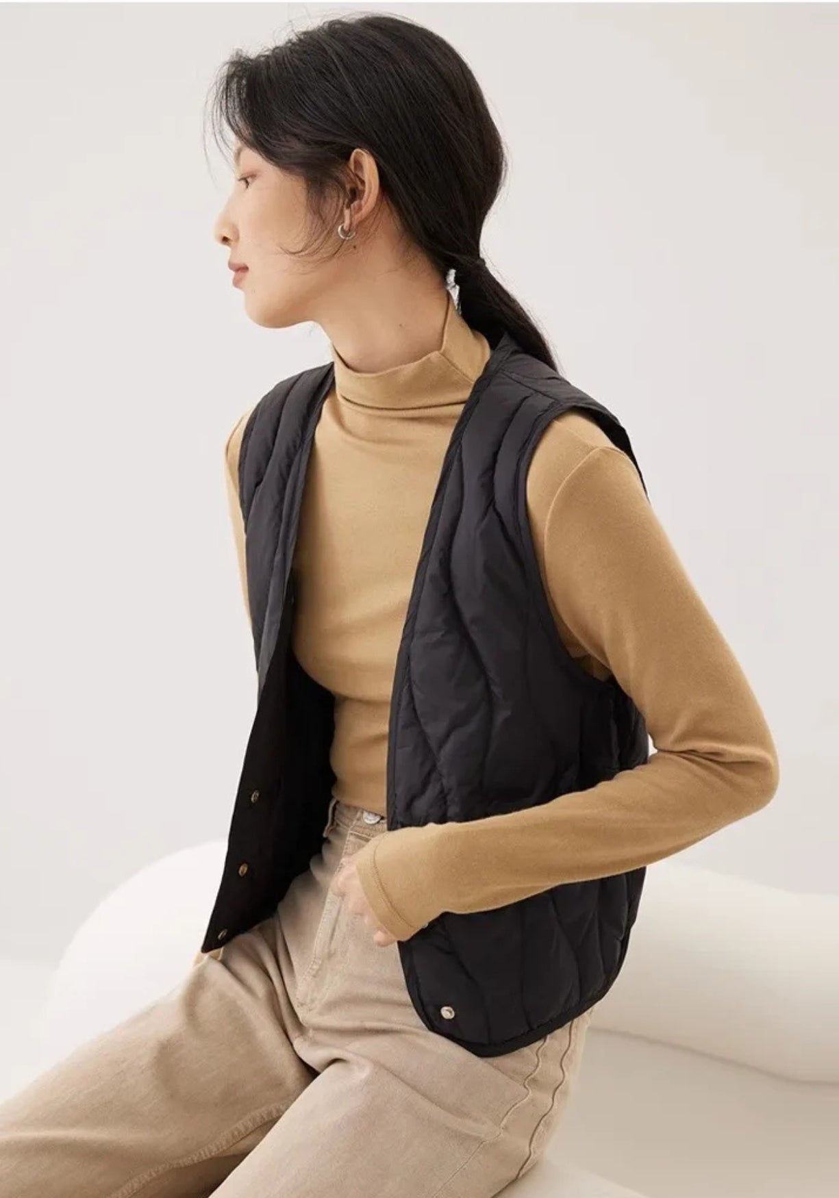 Gilet Femme Polyester Sans Manches | Élégant Minimaliste Automne Hiver 0