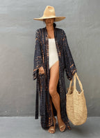 Kimono Femme 100% Rayon Bleu | Élégant Kimono Long Décontracté d'Été 1