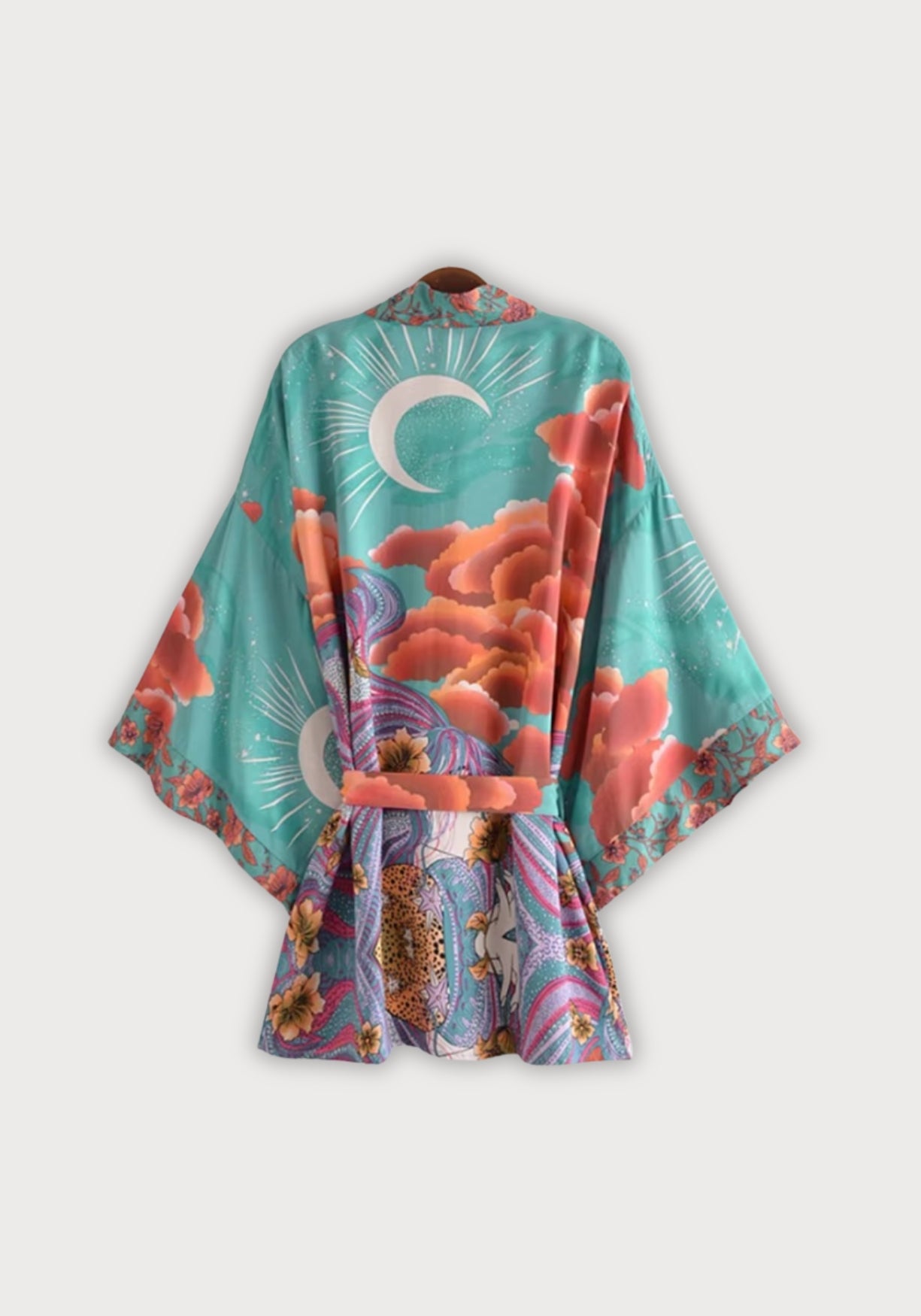 Kimono Femme Coton Léger de Plage | Élégant et Bohème Turquoise avec Motifs Floraux 1