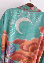 Kimono Femme Coton Léger de Plage | Élégant et Bohème Turquoise avec Motifs Floraux 3