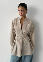 Kimono Femme Coton Rayé | Élégant et Confortable Court avec Ceinture 0
