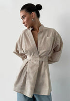 Kimono Femme Coton Rayé | Élégant et Confortable Court avec Ceinture 1