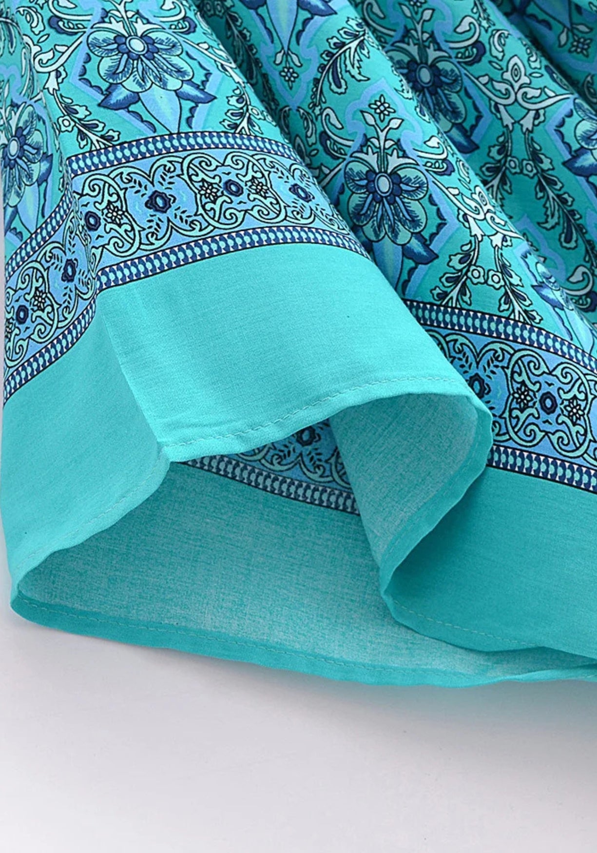 Kimono Femme Coton Rayonne Court | Élégant Turquoise à Motifs Floraux 2