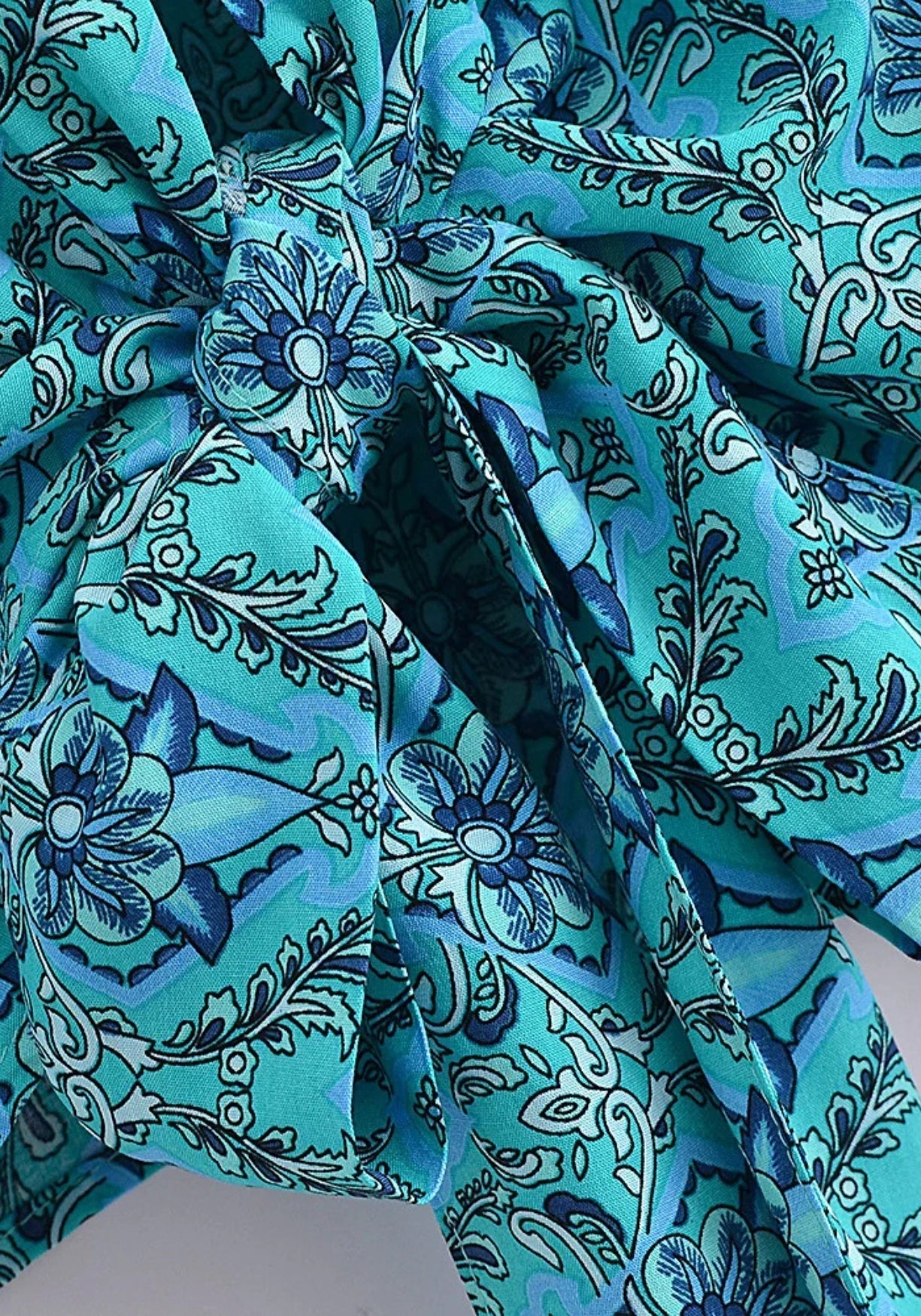 Kimono Femme Coton Rayonne Court | Élégant Turquoise à Motifs Floraux 4