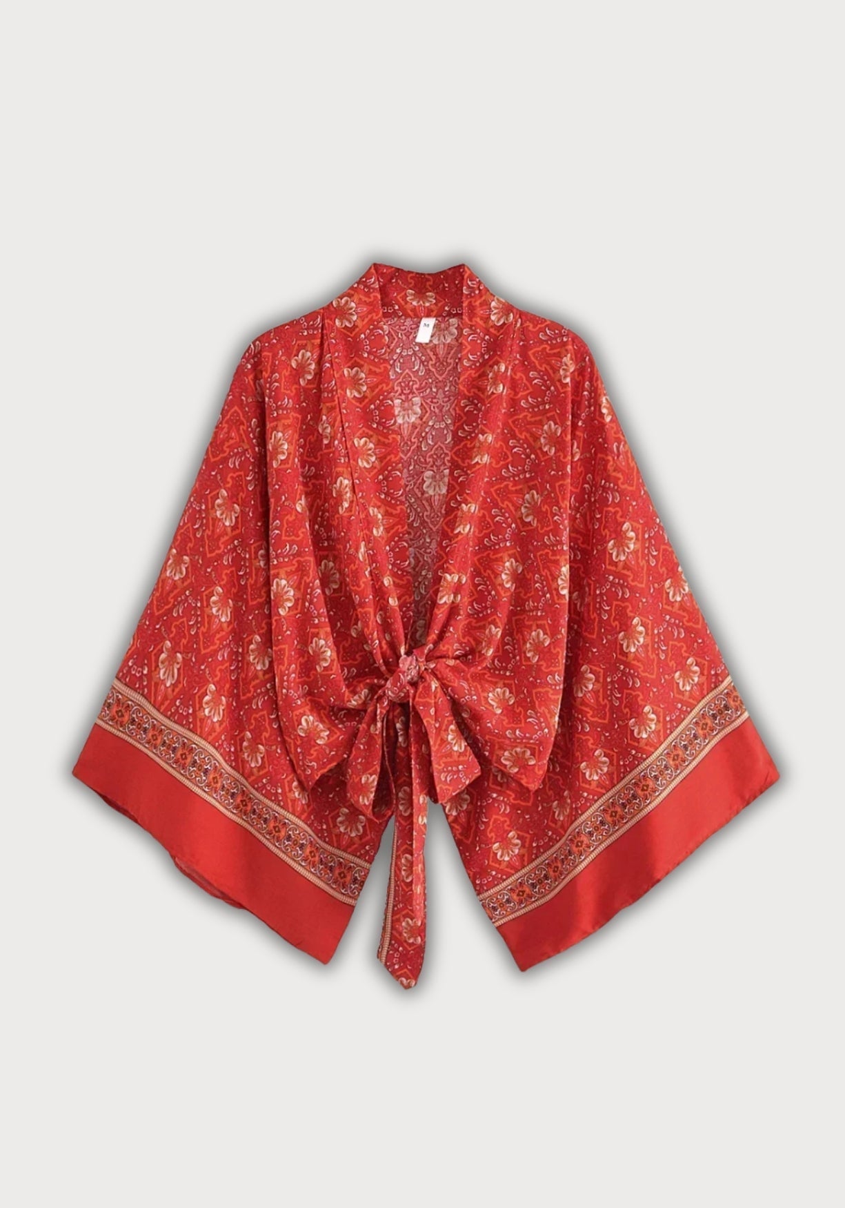 Kimono Femme Coton Rouge | Élégant Court Bohème d'Été 0