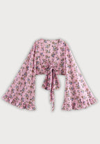 Kimono Femme Floral En Polyester | Élégant Court Cache-Cœur Rose Pour Été 0