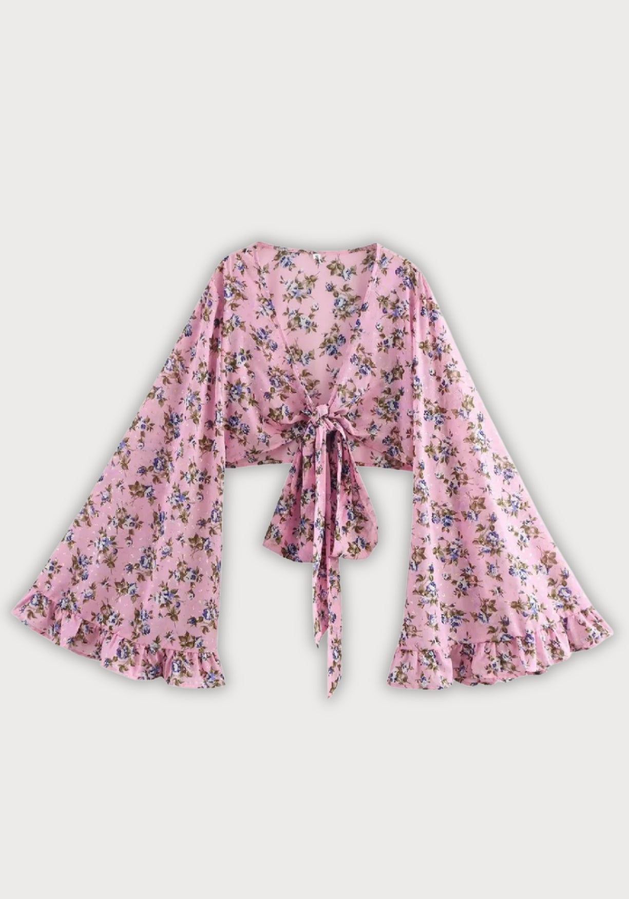 Kimono Femme Floral En Polyester | Élégant Court Cache-Cœur Rose Pour Été 0