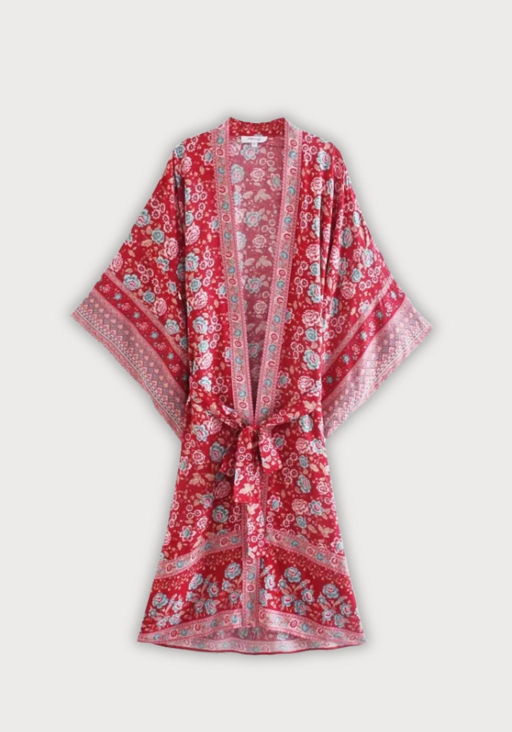 Kimono Femme Floral Rouge | Élégant Long Style Bohème en Coton 0