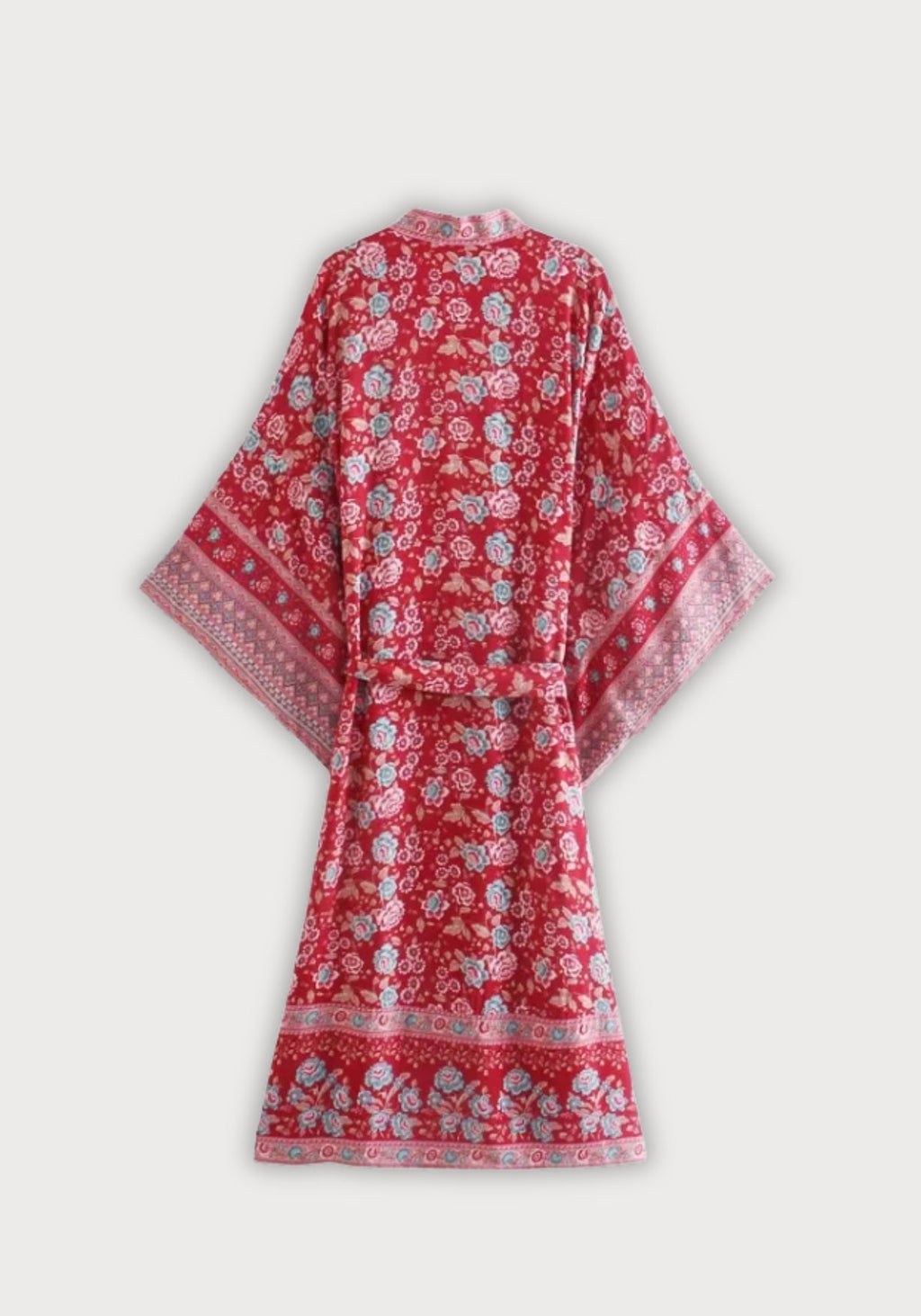 Kimono Femme Floral Rouge | Élégant Long Style Bohème en Coton 1