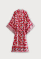Kimono Femme Floral Rouge | Élégant Long Style Bohème en Coton 1