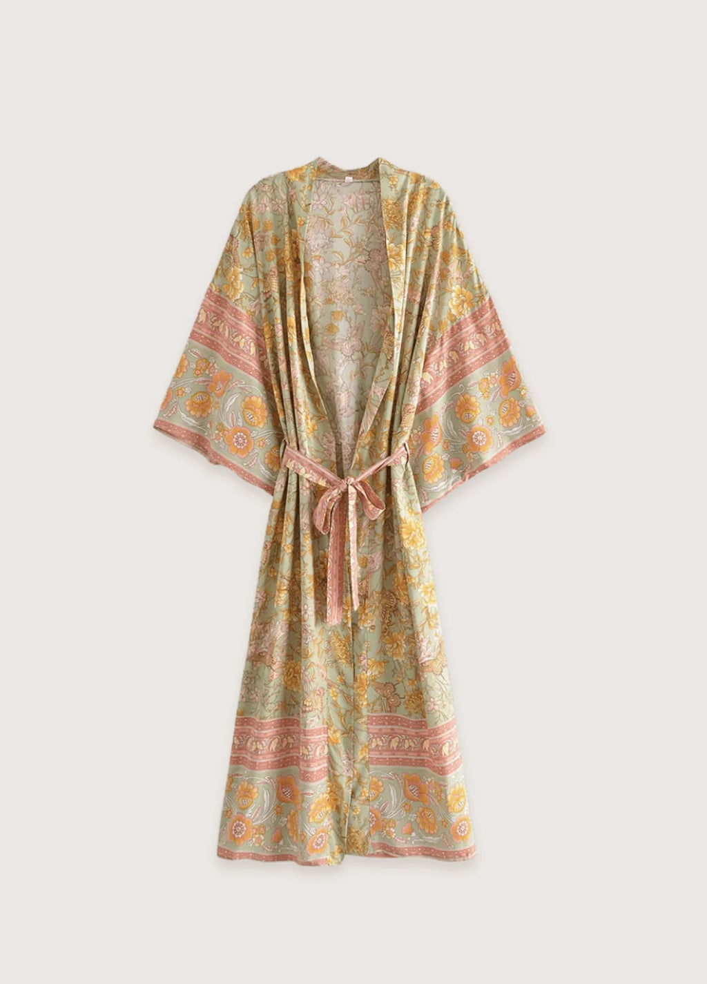 Kimono Femme Floral Vert | Élégant Kimono Japonais Long à Manches 0
