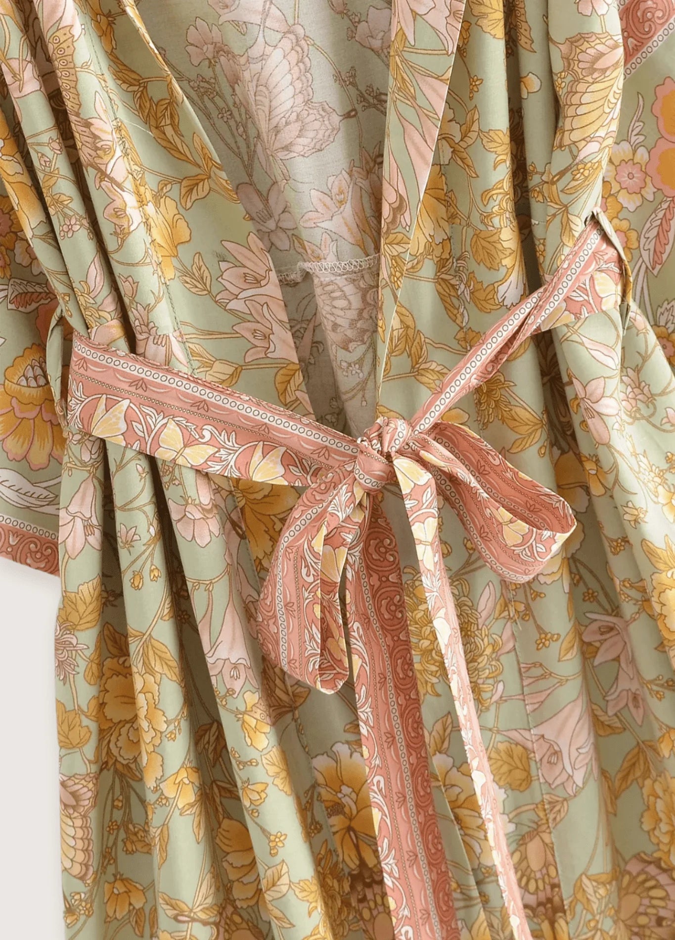 Kimono Femme Floral Vert | Élégant Kimono Japonais Long à Manches 3