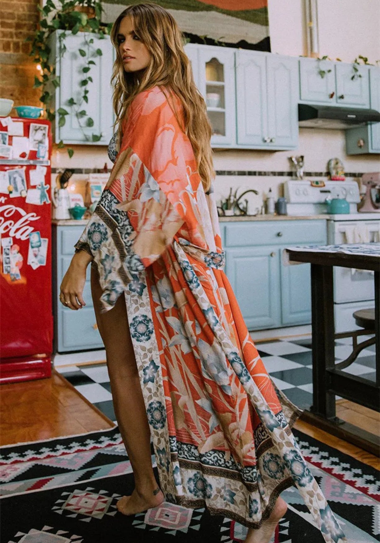 Kimono Femme Floral en Rayonne | Élégant Long Kimono d'Été Plage 0