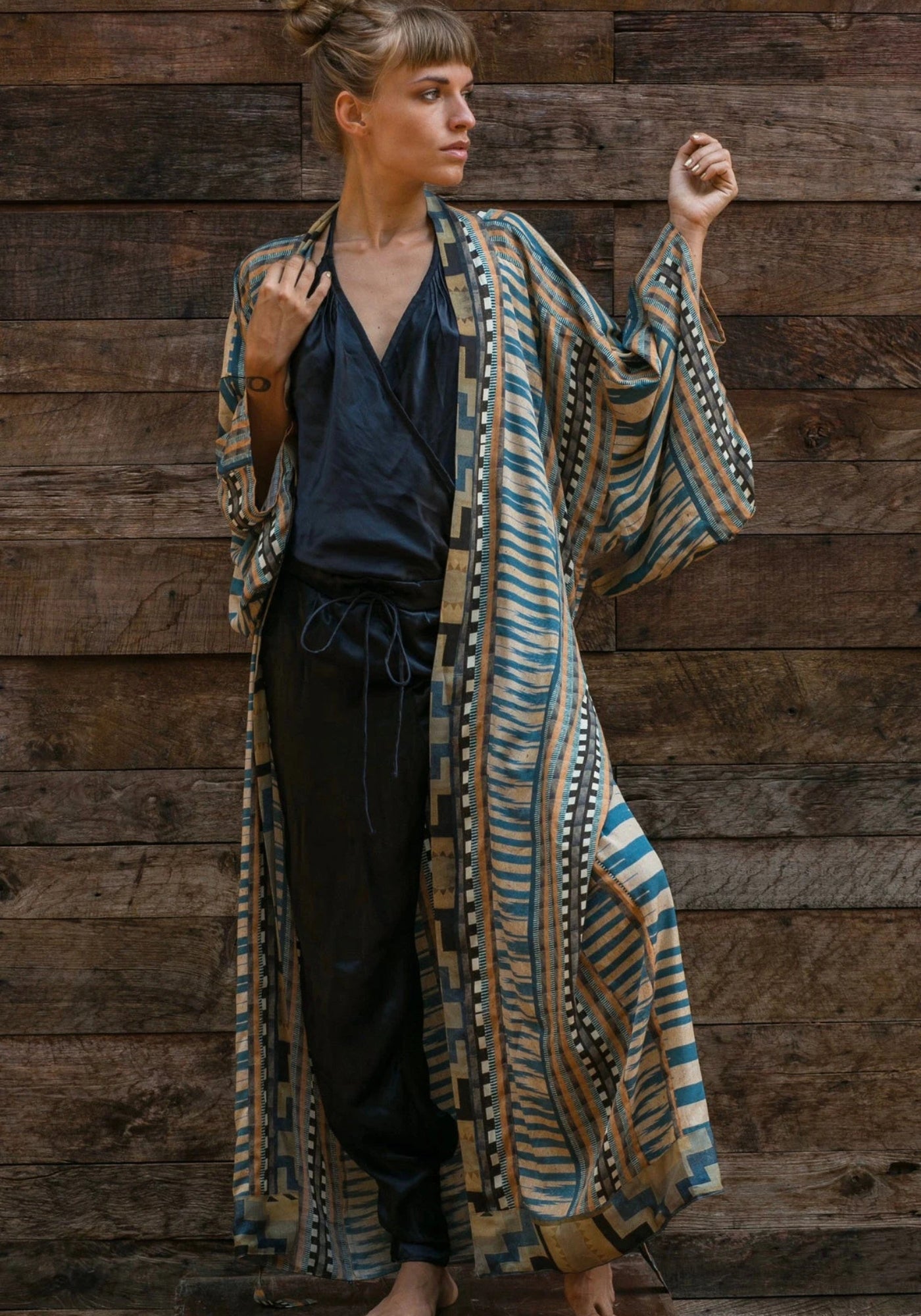 Kimono Femme Géométrique Léger | Élégant Kimono Long Bohème 2