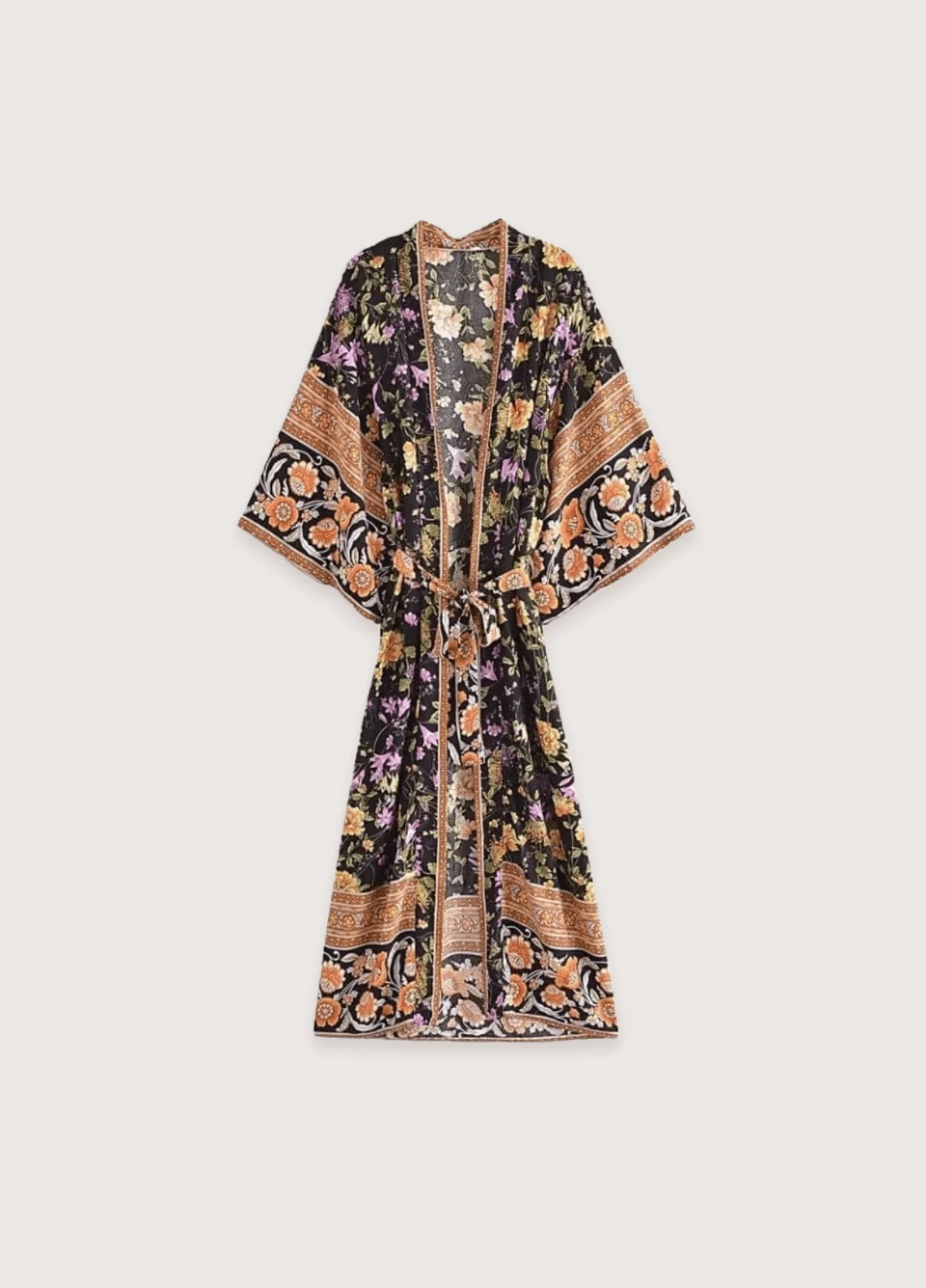 Kimono Femme Noir à Fleurs | Élégant et Confortable Kimono Japonais Femme 0
