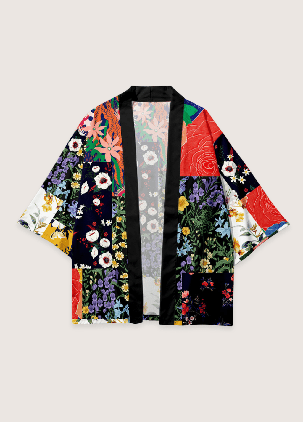 Kimono Femme Patchwork Floral | Élégant et Confortable Manches Trois-Quarts 1