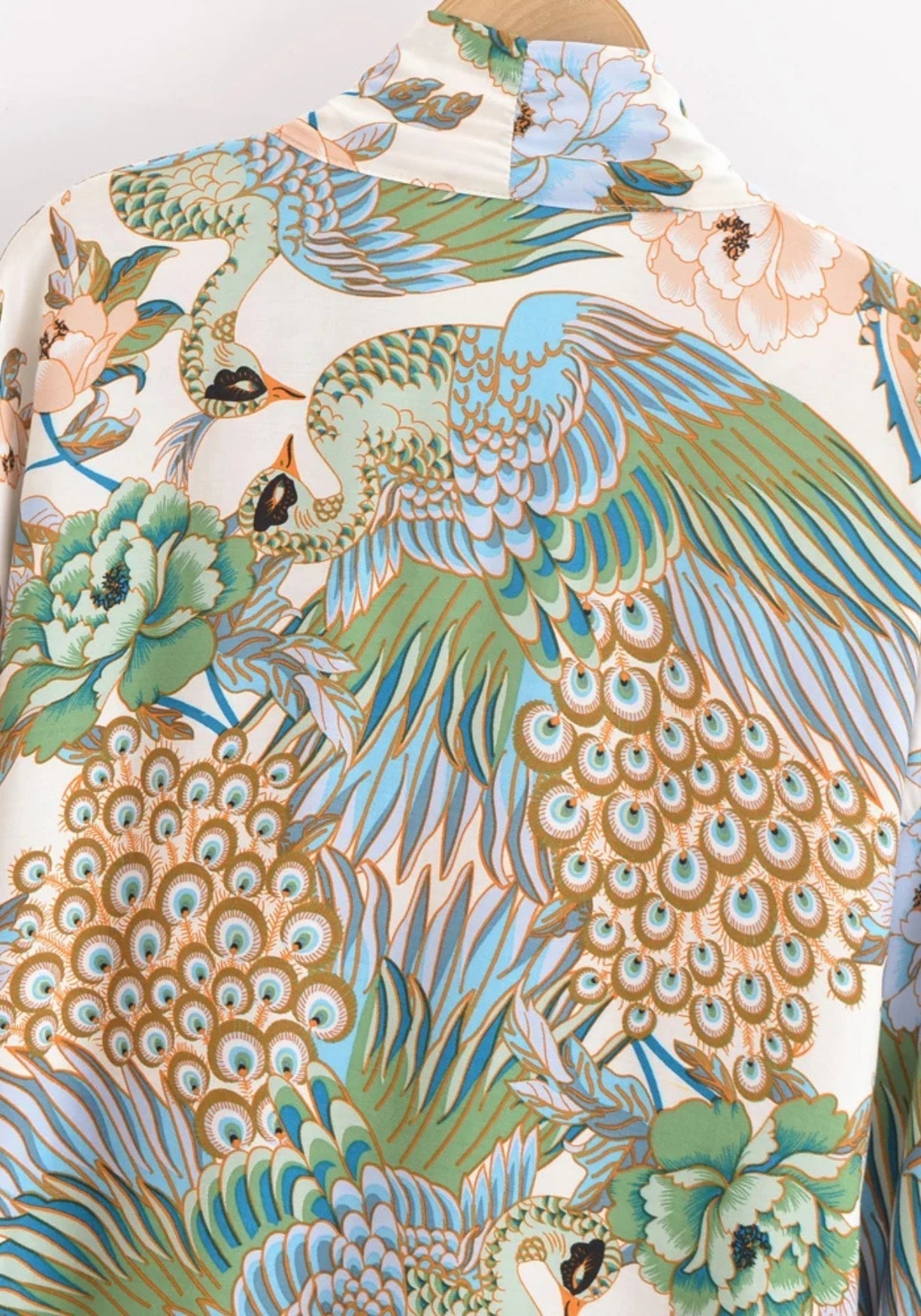Kimono Femme Rayonne Coton Plage | Élégant Motif Paon et Pivoine Été 3
