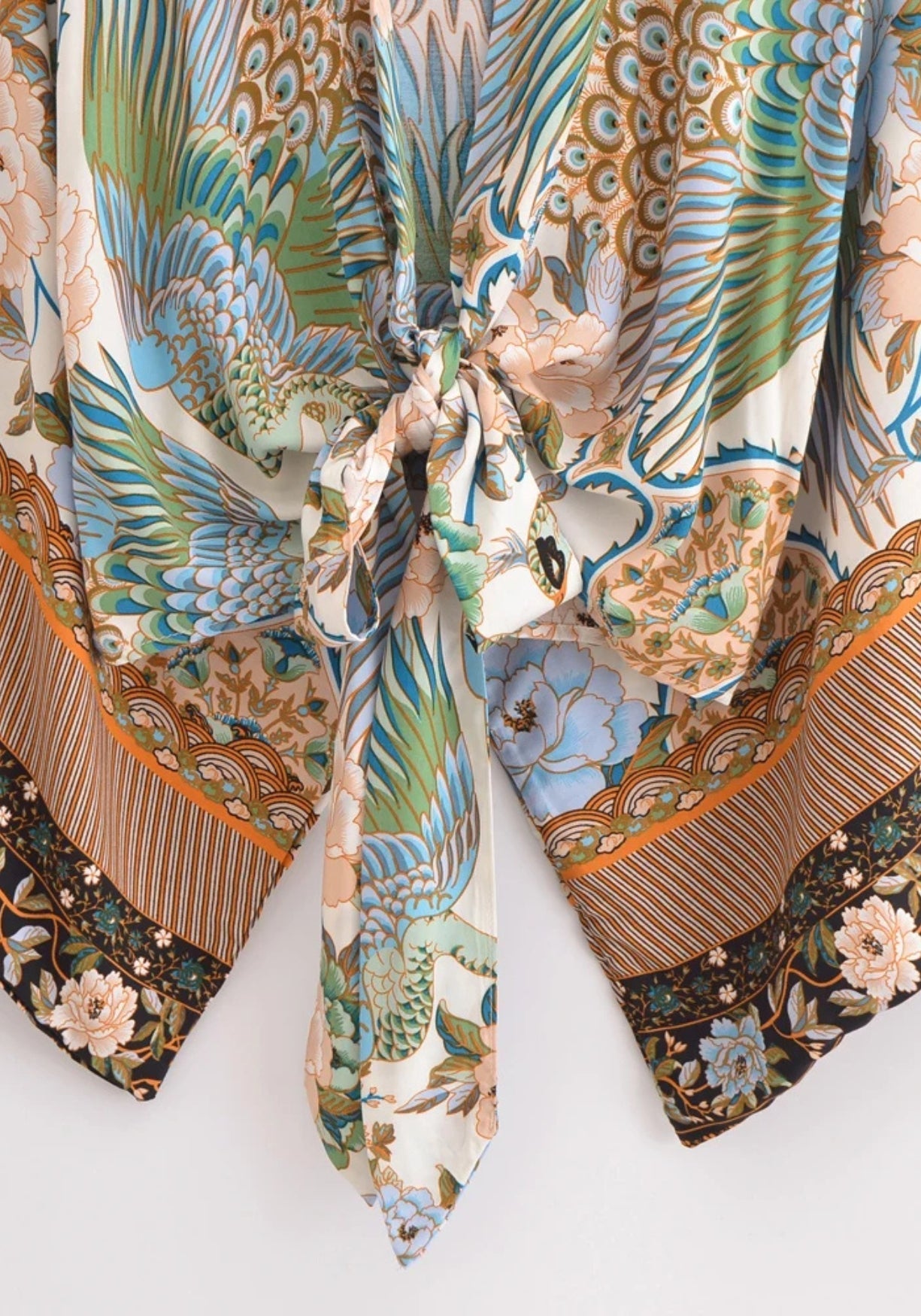 Kimono Femme Rayonne Coton Plage | Élégant Motif Paon et Pivoine Été 4