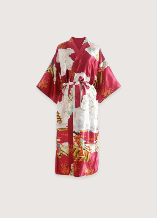 Kimono Femme Rouge en Coton | Élégant Long Kimono Japonais Chic 0