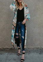 Kimono Femme Satiné Long | Élégant Imprimé Floral Tropical pour Été 2