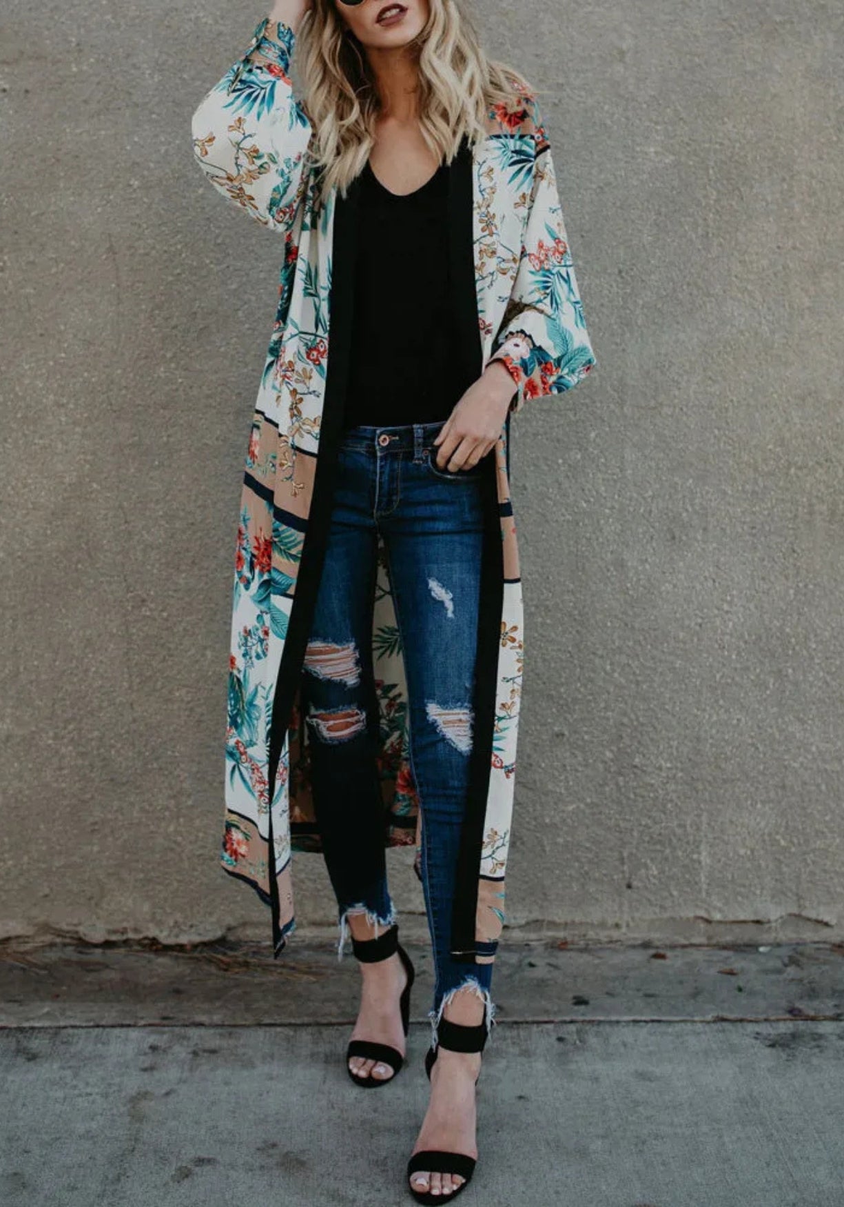 Kimono Femme Satiné Long | Élégant Imprimé Floral Tropical pour Été 2