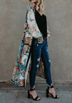 Kimono Femme Satiné Long | Élégant Imprimé Floral Tropical pour Été 4