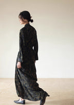 Kimono Femme Soie Long | Élégant et Fluide Imprimé Noir et Vert Olive 3