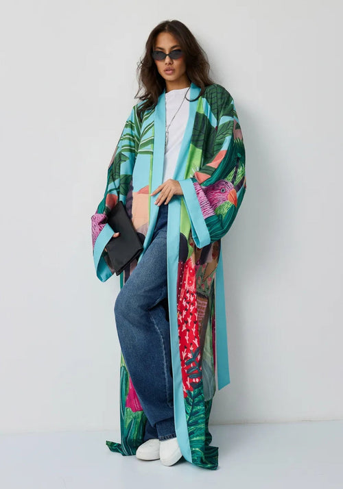 Kimono Femme Tropical Long | Élégant Léger Kimono Plage Été 0