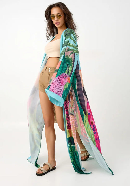 Kimono Femme Tropical Long | Élégant Léger Kimono Plage Été 1