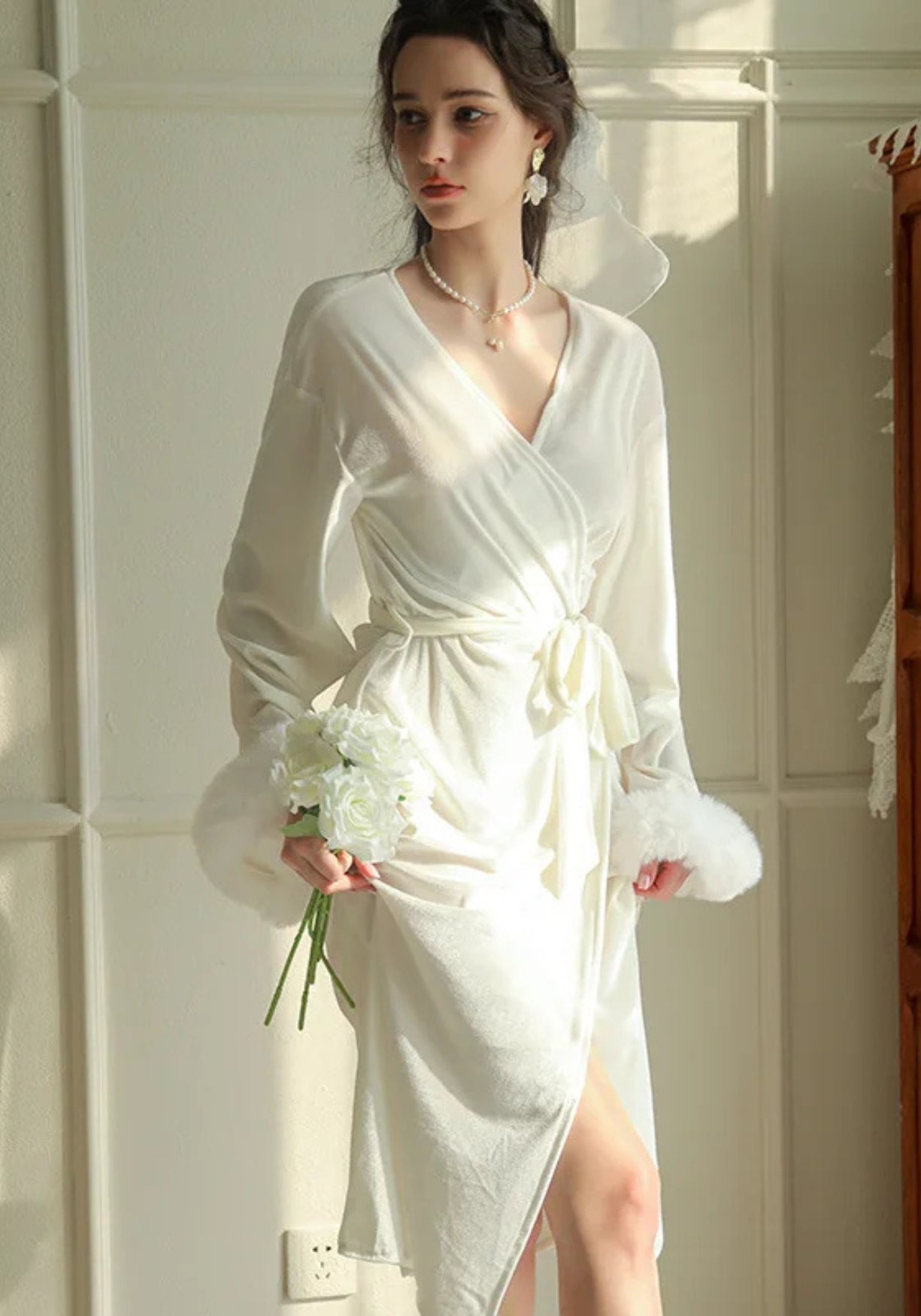 Kimono Femme Velours Doux Long | Élégant Portefeuille d'Hiver à Manches Trois-Quarts 0