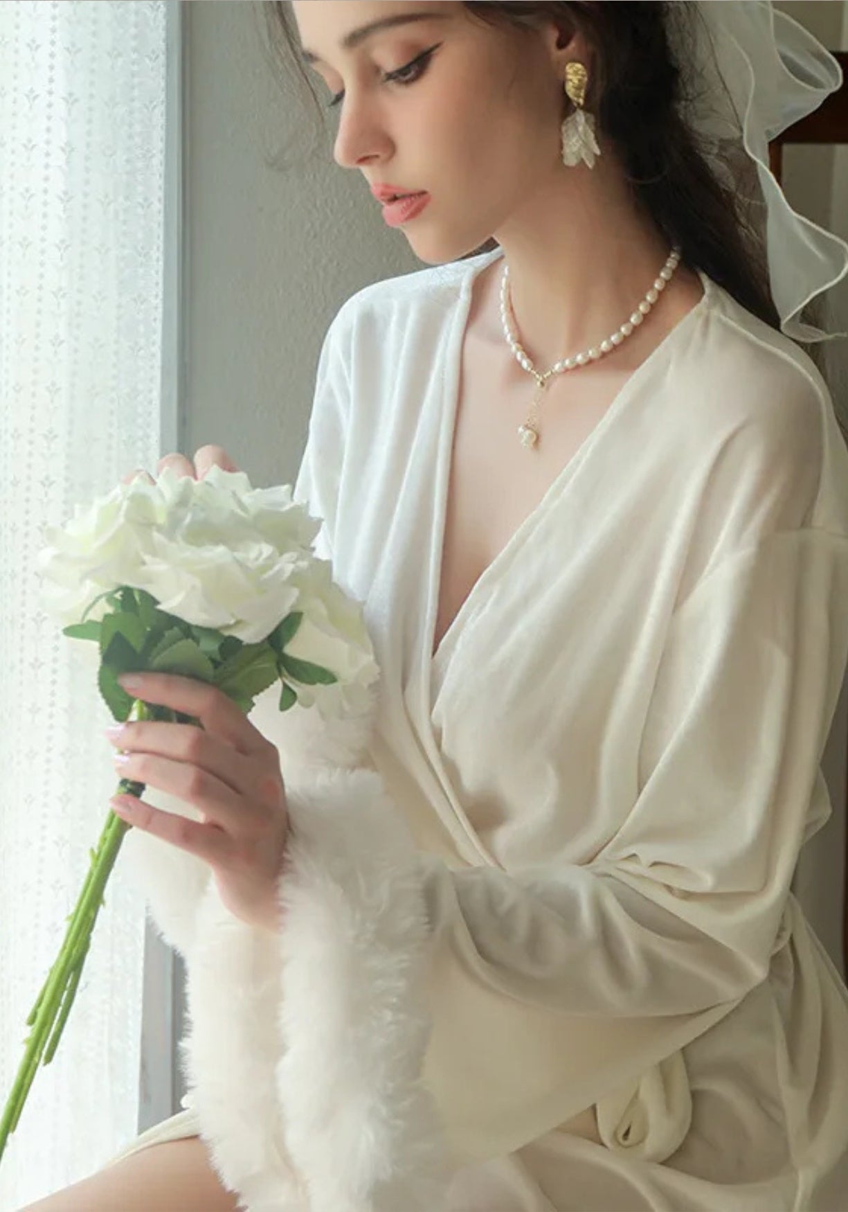 Kimono Femme Velours Doux Long | Élégant Portefeuille d'Hiver à Manches Trois-Quarts 1