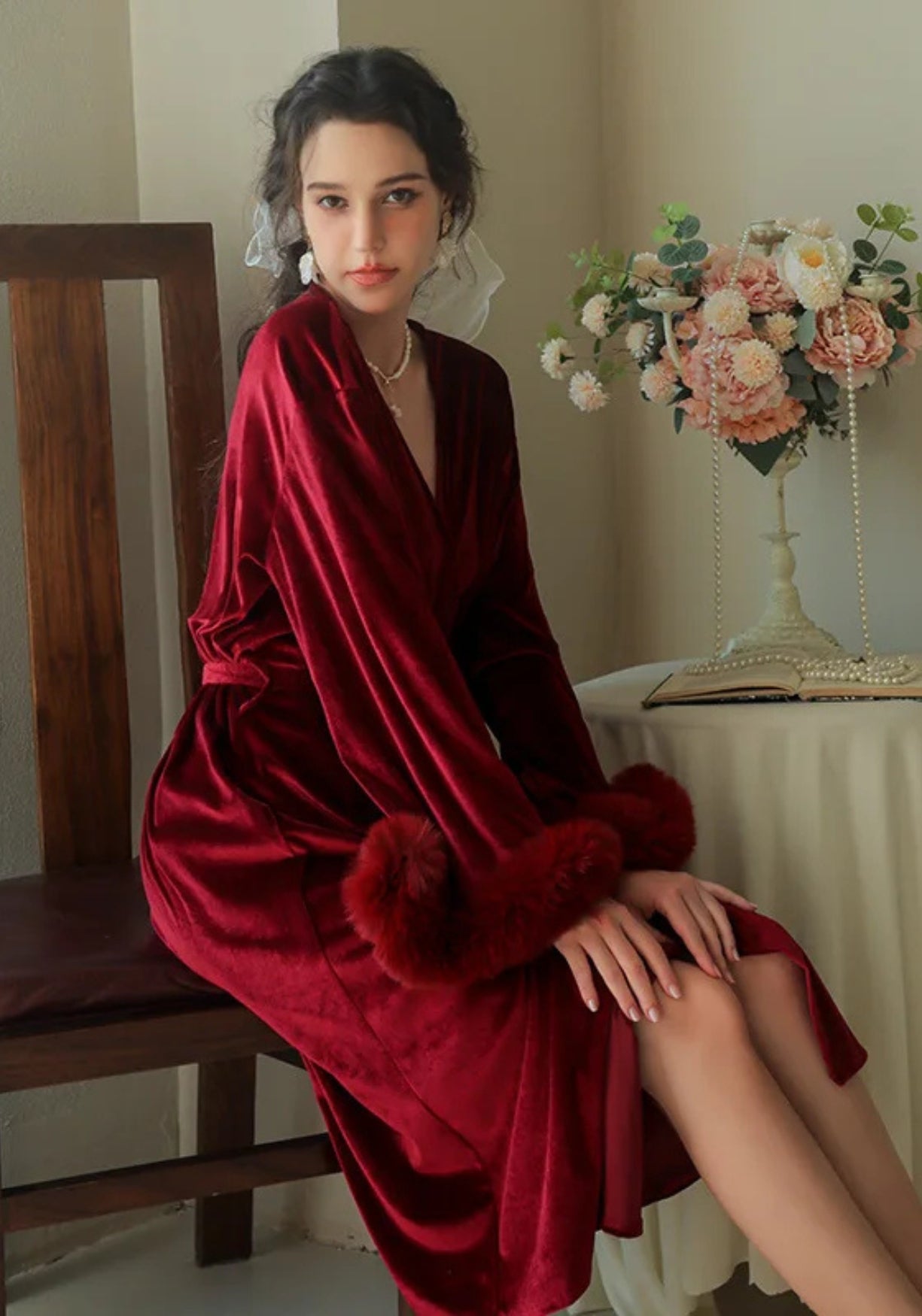 Kimono Femme Velours Doux Long | Élégant Portefeuille d'Hiver à Manches Trois-Quarts 2