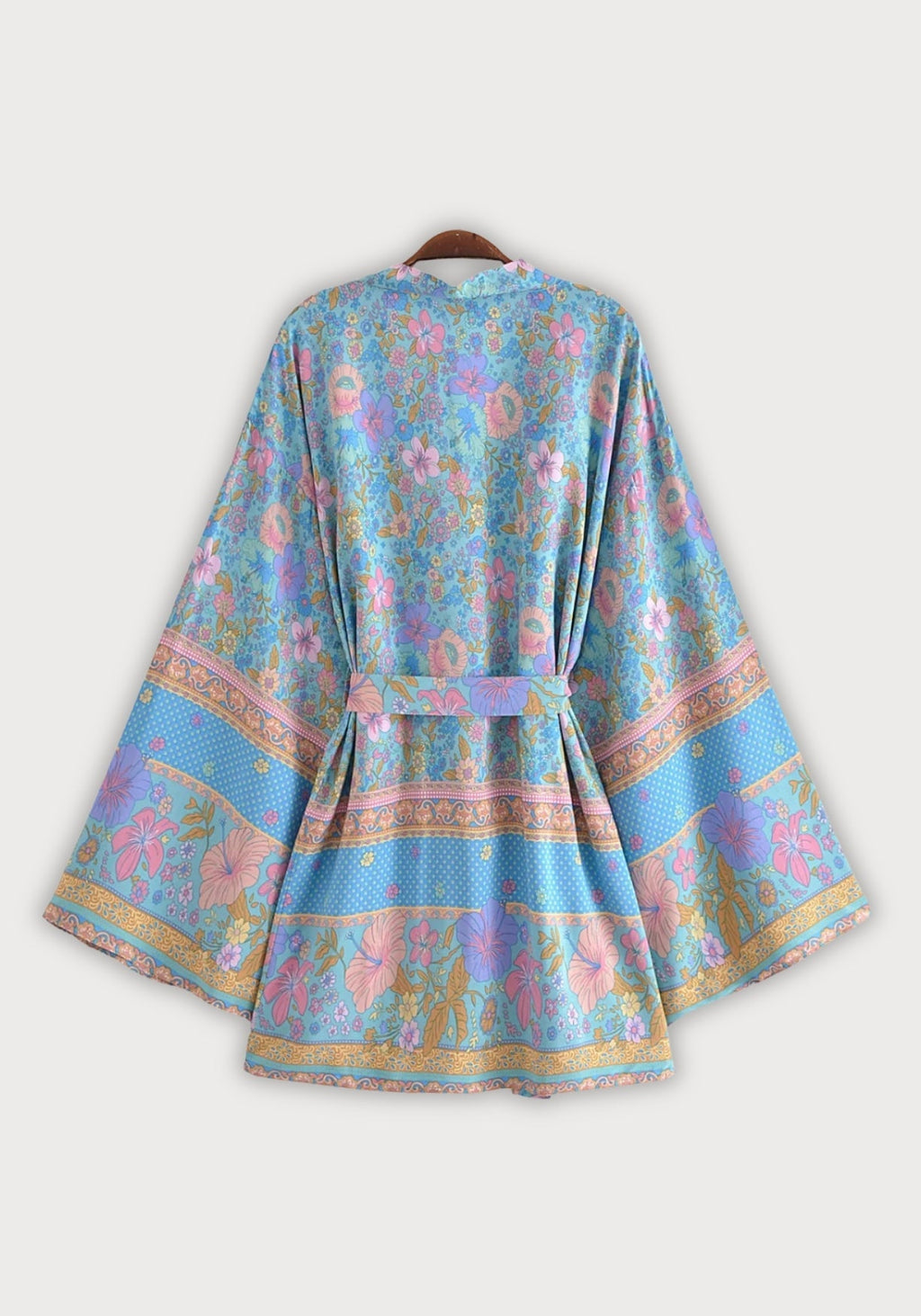 Kimono Femme Viscose Court | Élégant Floral Bleu Ciel | Parfait Pour L'Été 1