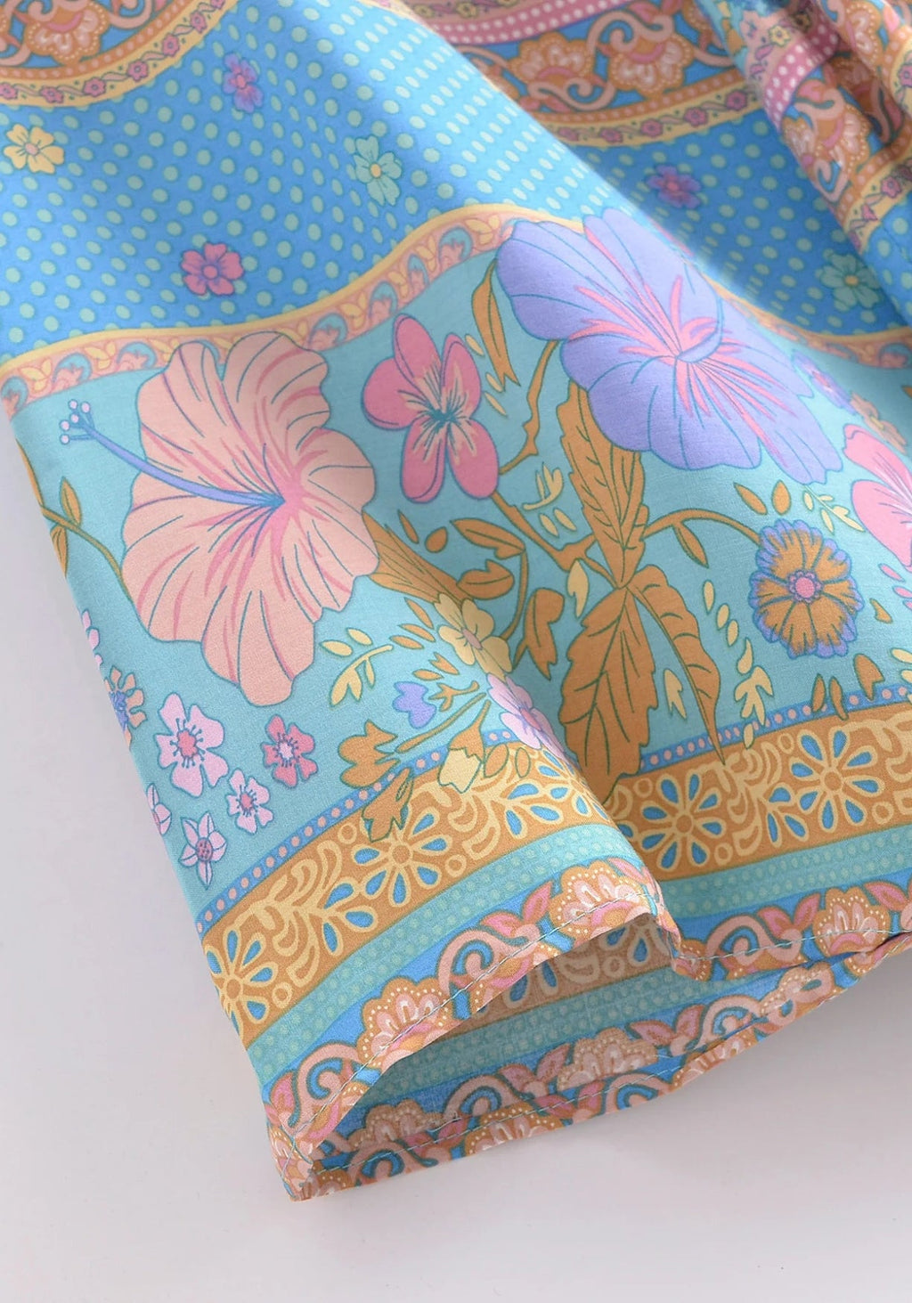 Kimono Femme Viscose Court | Élégant Floral Bleu Ciel | Parfait Pour L'Été 4