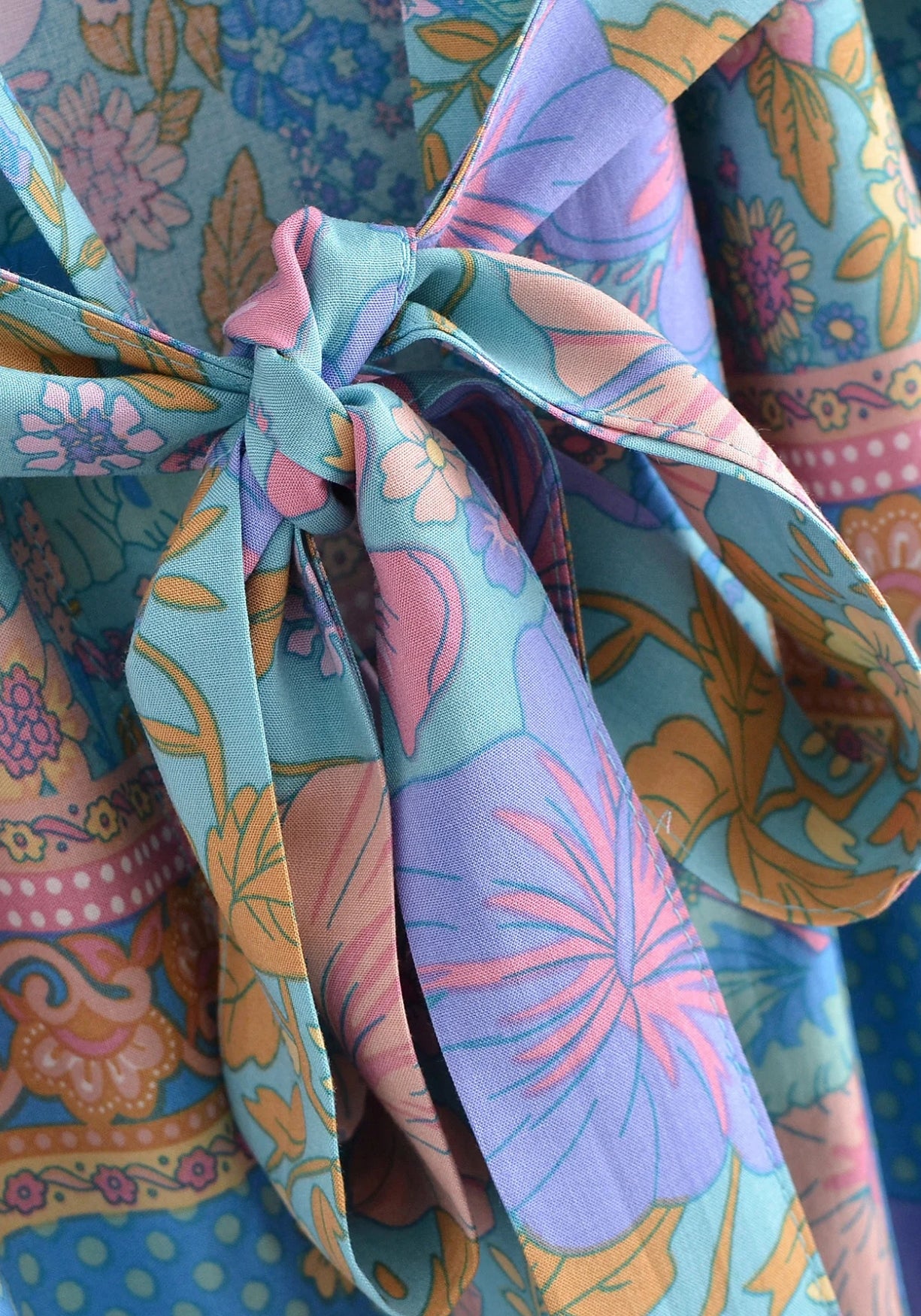 Kimono Femme Viscose Court | Élégant Floral Bleu Ciel | Parfait Pour L'Été 5
