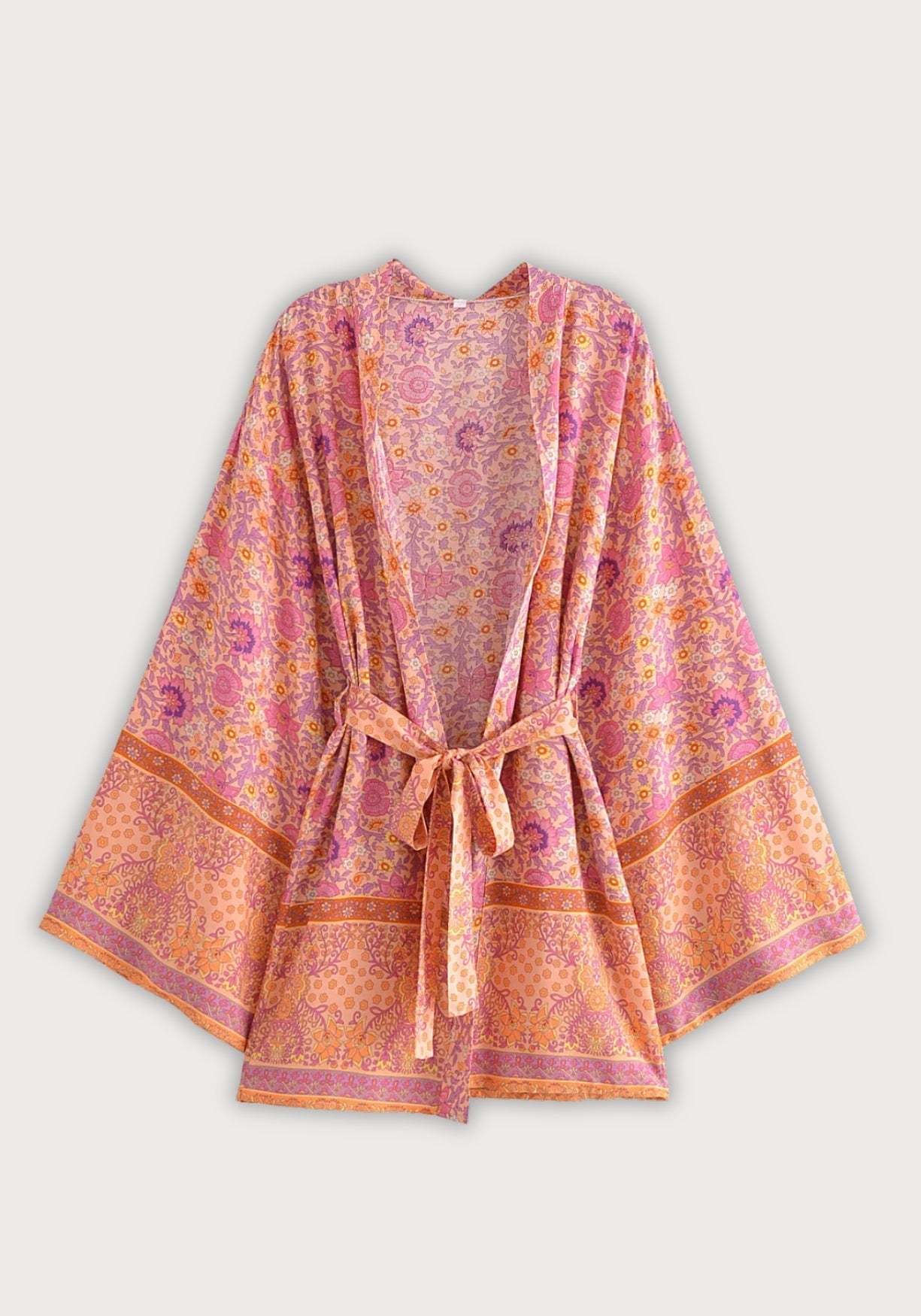 Kimono Femme Viscose Court | Élégant Imprimé Floral Bohème 0