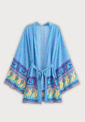 Kimono Femme Viscose Court | Élégant Imprimé Floral et Paons pour Été 0