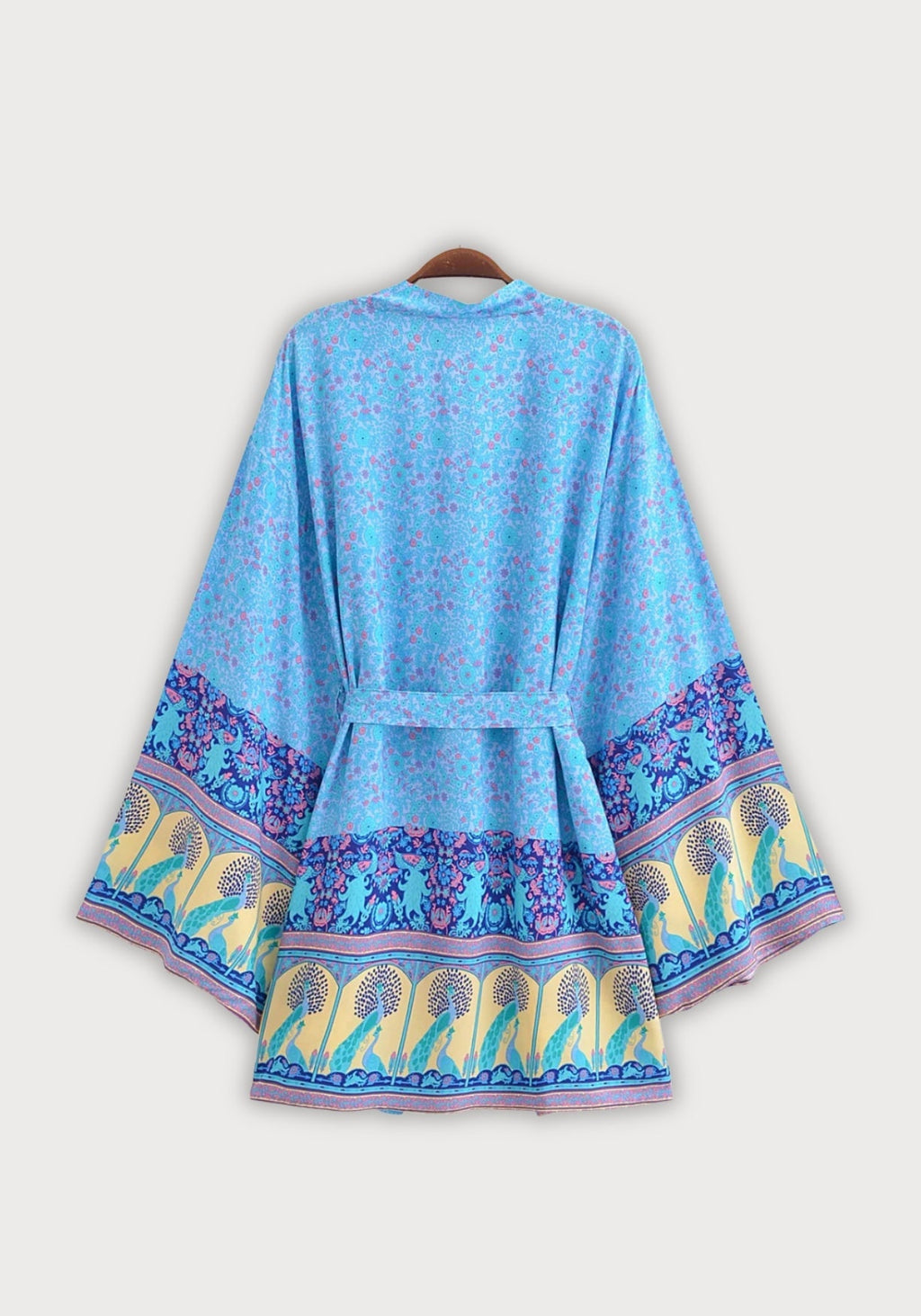 Kimono Femme Viscose Court | Élégant Imprimé Floral et Paons pour Été 1