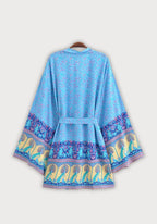 Kimono Femme Viscose Court | Élégant Imprimé Floral et Paons pour Été 1