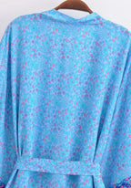 Kimono Femme Viscose Court | Élégant Imprimé Floral et Paons pour Été 2
