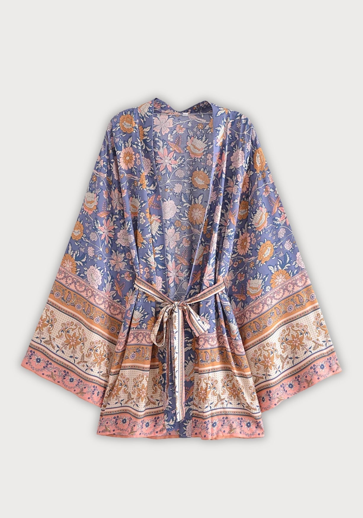 Kimono Femme Viscose Court | Élégant Motif Floral Bohème d'Été 0