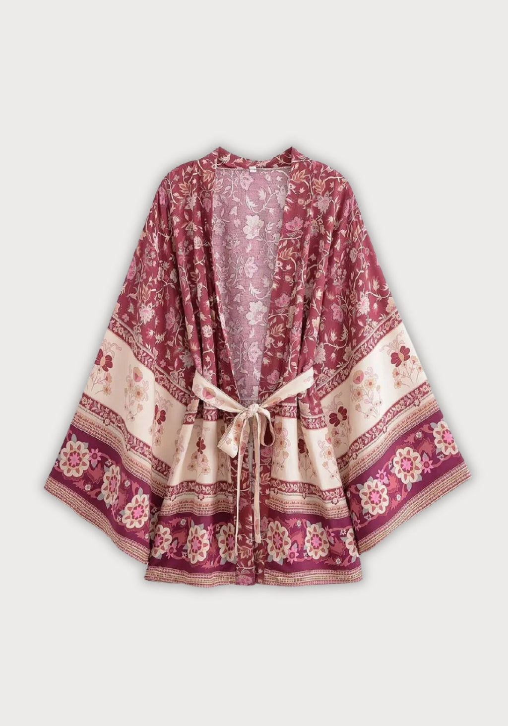 Kimono Femme Viscose Court | Élégant Motif Floral Bohème pour Été 0